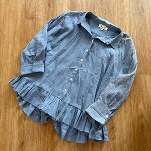 Kye Mi Long Sleeve Front Button Peasant Blouse Blue Women’s Size M